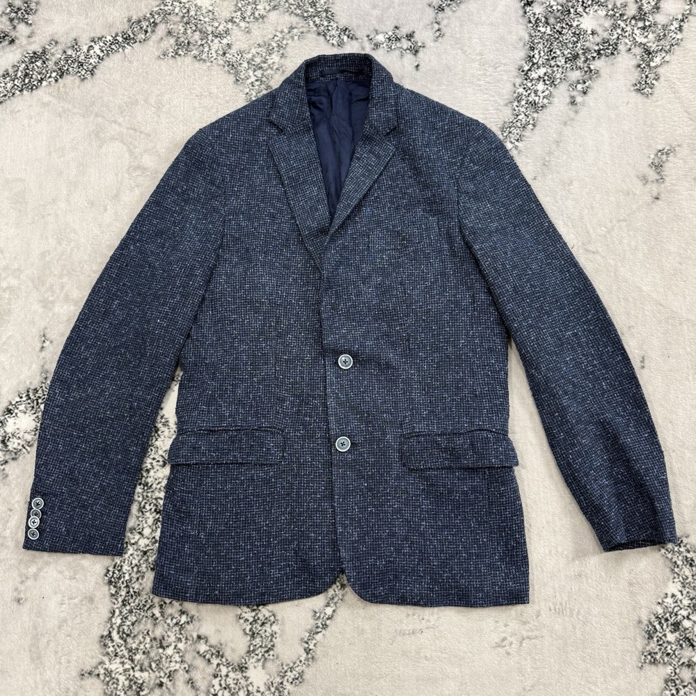 Boggi Milano Italian Linen Blend Sport Coat Mens 48 Blue Textured Two Button Lux